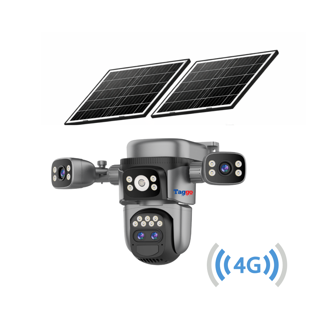 Camera de supraveghere 4G 4K Taggo cu panou solar, lentile 4x, zoom 10x, vedere nocturnă, detectare PIR și rezistență la apă