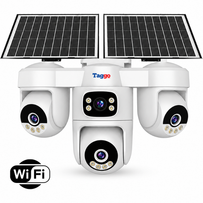 Camera Supraveghere WiFi Solara 16MP cu Dublu Panou Solar, 4 Lentile, AOV, PTZ 355°, Detectie AI