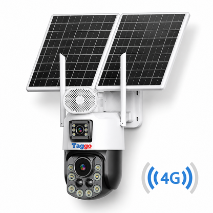Camera Supravghere Panou Solar Dublu, 4k, Zoom 99X, Conexiune eSIM/4G, Inregistrare AOV, Full Color Noaptea