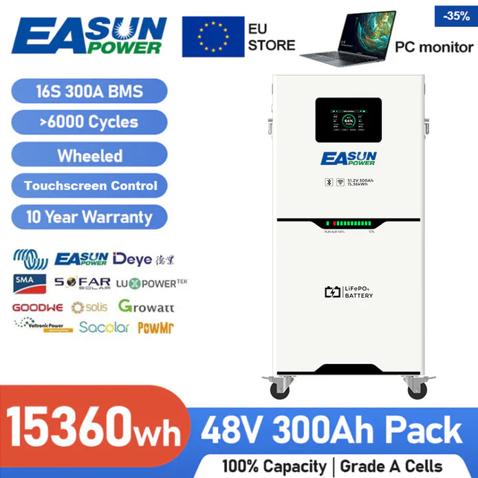 Acumulator solar Easun 15kWh LiFePO4 51.2V 300Ah cu Display Touch pentru Fotovoltaice