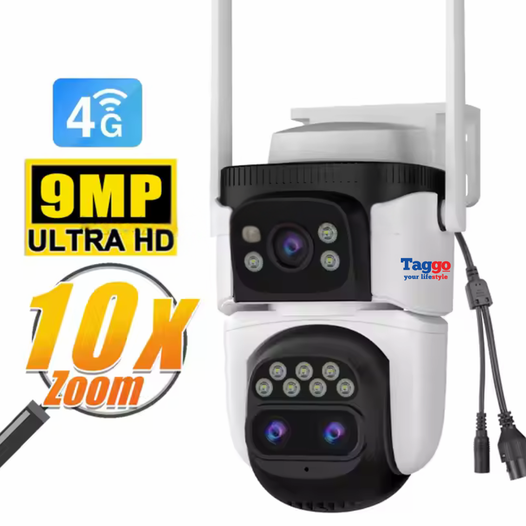 Camera Supraveghere 4G, 9MP, 3 Lentile, Zoom 10x, Rezistenta la apa, Acoperire vizuala  360°