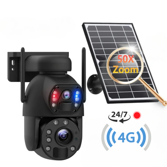Camera Supraveghere 4G 3K Ultra HD 50X ZOOM, 10W, Dual Camera, Incarcare Solara, Rotire Din Aplicatie, Rezistenta La Apa IP 66