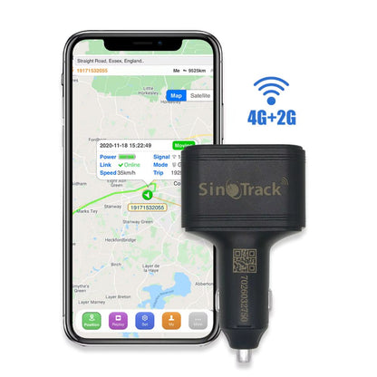 Incarcator auto / Tracker GPS 4G cu incarcare rapida si localizare in timp real, interfata USB dubla, buton SOS, antifurt