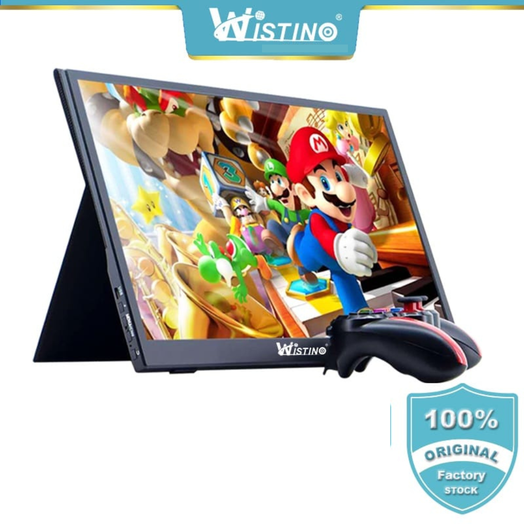 Monitor portabil HDMI WISTINO de 13.3 inch, compatibil cu laptop, telefon, Xbox, Switch și PS4, în imagine.