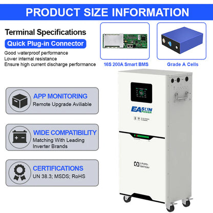 Acumulator solar Easun 15kWh LiFePO4 51.2V 300Ah cu Display Touch pentru Fotovoltaice