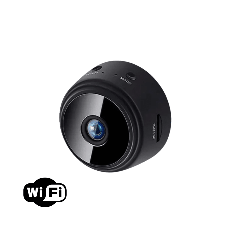 Mini cameră WiFi pentru interior Taggo.ro, rezoluție 4K, unghi de 150°, cu acumulator și control prin aplicație telefon.
