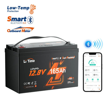 Baterie solara Litiu LiTime 12V 165Ah Dual Purpose Marine – putere 1200 CCA, Bluetooth si Incalzire Automata