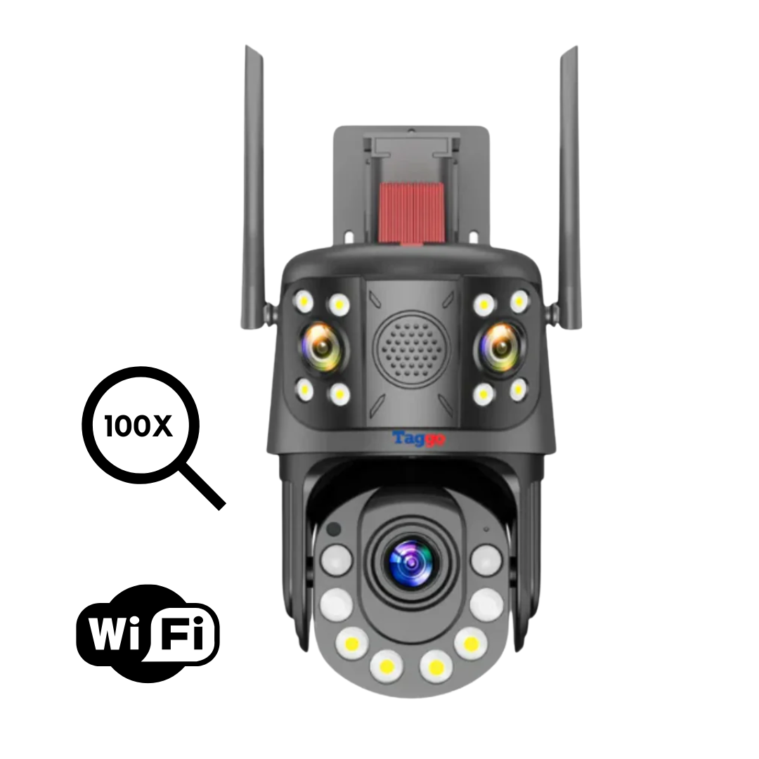 Camera de supraveghere WIFI 4K, Zoom 100X, 2 lentile, Control din aplicatie, Detectie umana, Rezistenta la apa IP66