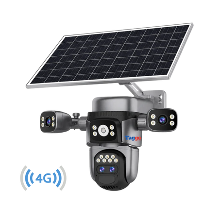 Camera de Supraveghere Solara 4G 12MP cu 4 Lentile, Zoom Optic 10X și AOV 24/7