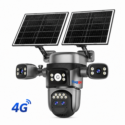 Camera de supraveghere 4G 4K 12MP Crocodil AOV cu panou solar dublu, 4 lentile, zoom optic 10x, comunicare bidirectionala, senzor detectie PIR, viziune nocturna, rezistenta la apa