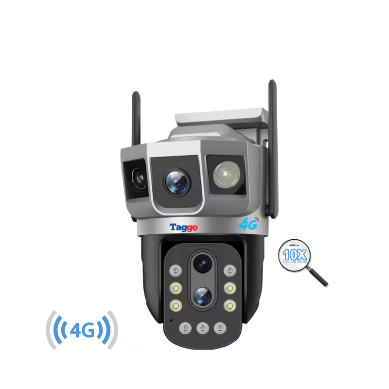 Camera de supraveghere 4G Taggo.ro cu 3 lentile, rezoluție 6K, zoom 10x optic, notificări și control din aplicație
