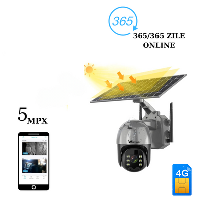 Camera de Supraveghere  5mp cu Incarcare Solara 4G, Rain Charging, Rotire Din Aplicatie, Rezistenta La Apa IP 66