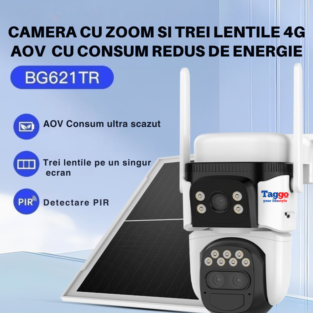 Camera supraveghere cu panou solar 4G, Detectare umana, PTZ 360°, Dual lens, Zoom 10X, Rezistenta la apa