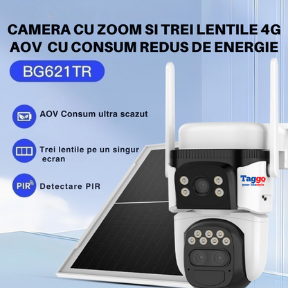 Camera supraveghere cu panou solar 4G, Detectare umana, PTZ 360°, Dual lens, Zoom 10X, Rezistenta la apa