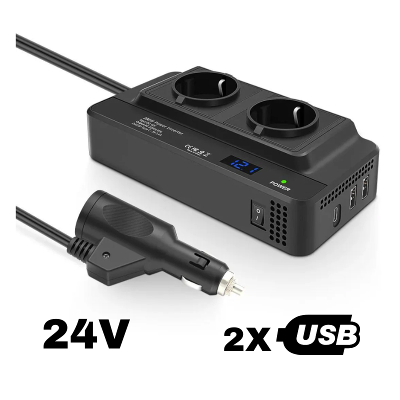 Invertor 400w 24V, Priza EU Dubla 230V, Putere 400W, 2 x Porturi USB + Port TYPE C , 5.4A, Suport PD, Afisaj Digital