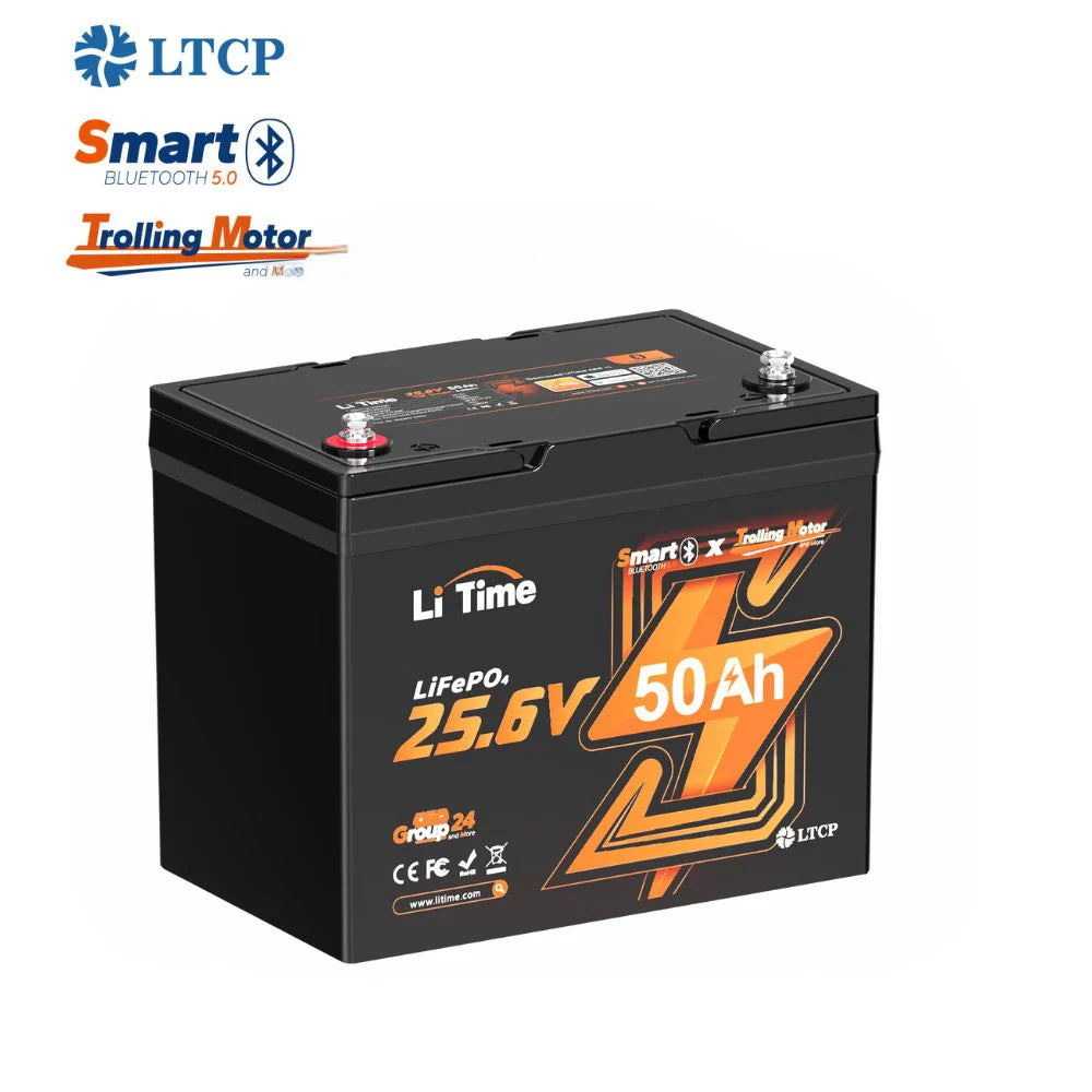 Baterie Litiu 24V 50Ah LiFePO4 LiTime BMS 50A 1280Wh IP65, 206x168x211mm