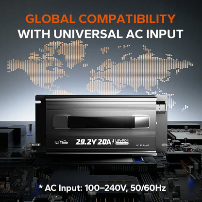 Redresor Incarcator LiTime 24V (29.2V) 20A pentru Baterii Litiu LiFePO4 – Montabil, cu maner