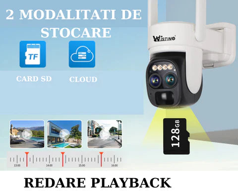 Camera de supraveghere cu incarcare solara 4G, SUPER 3K 6MP Dual Lens, 10X ZOOM, Control din aplicatie, Detectare si urmarire automata, Comunicare bidirectionala, Card 64GB - Taggo.ro