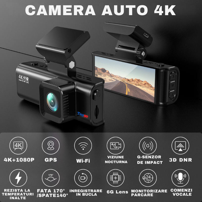 Camera Auto DVR V56 4K Dual cu GPS Integrat, WiFi, Senzor Sony