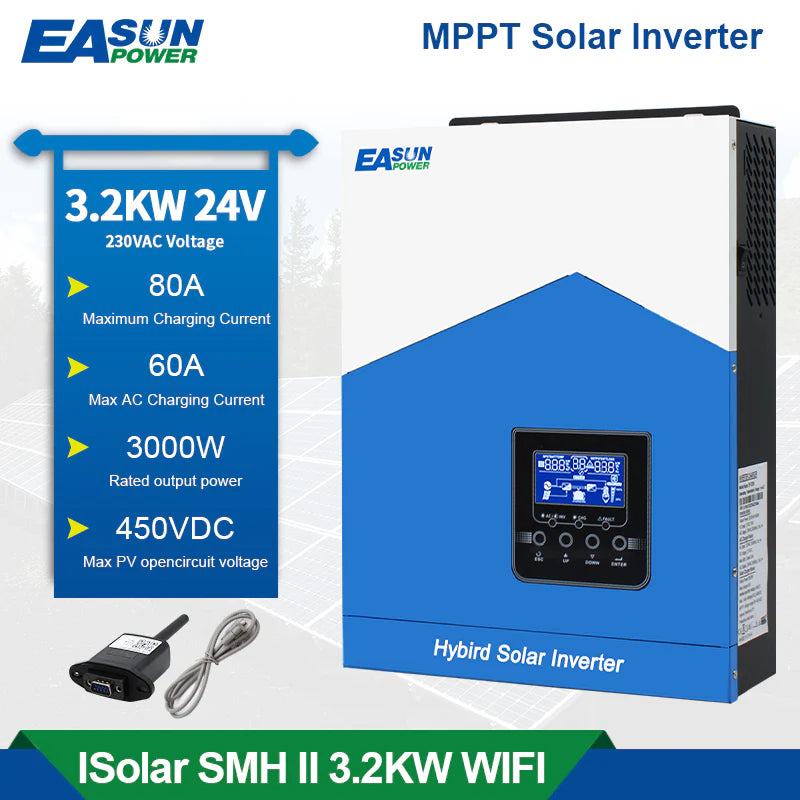 Invertor solar EASUN SMH II 3.2kW Off-Grid 24V cu MPPT 80A, WiFi inclus