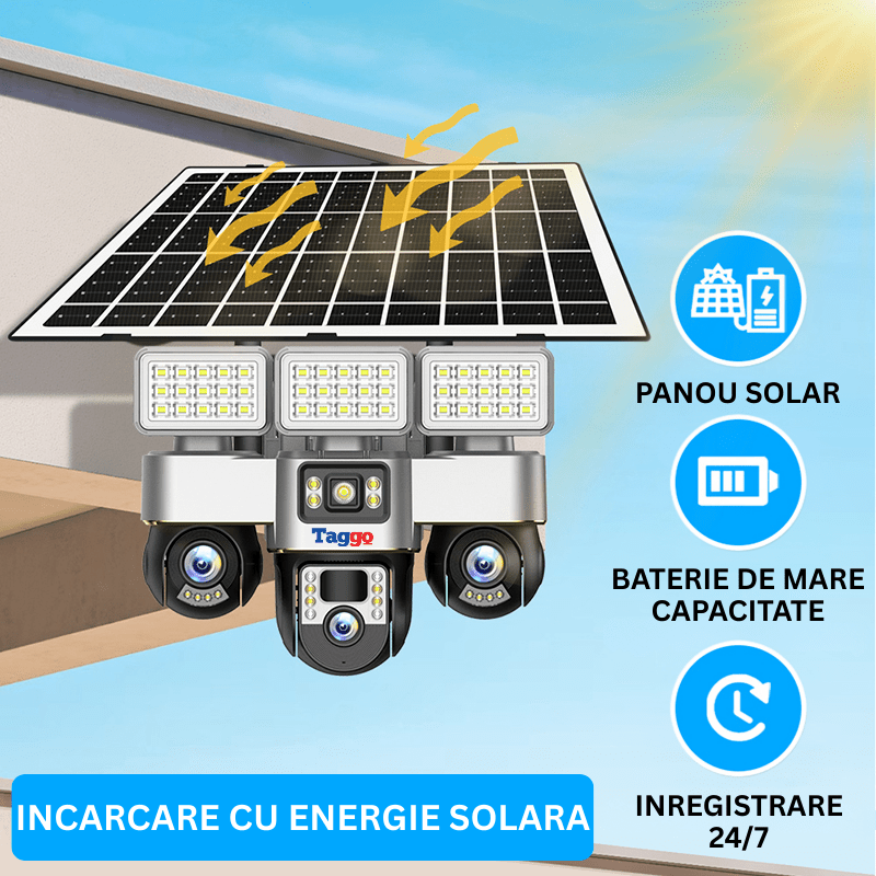Camera de Supraveghere cu Panou Solar, Conexiune 4G, 12MP, Detectie miscare, Vedere pe Timp de Noapte, Urmarire Miscare Umana, Rezistent la Apa/Intemperi, Comunicare Bidirectionala