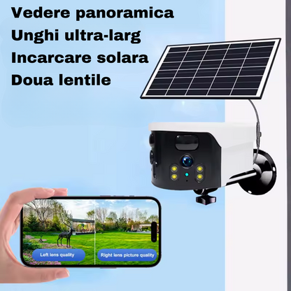 Camera Supraveghere 4G, Online 24h, 4K, 8MP, 2 Lentile, Incarcare solara, Vedere panoramica, Control din aplicatie, IP65