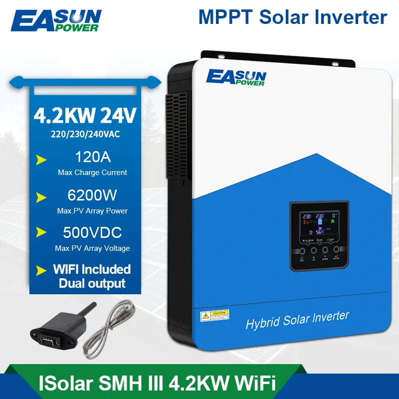 Invertor solar EASUN SMH III 4.2kW Off-Grid 24V cu MPPT 120A, comunicatie baterii litiu, WiFi inclus