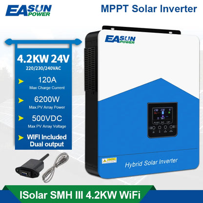 Invertor solar EASUN SMH III 4.2kW Off-Grid 24V cu MPPT 120A, comunicatie baterii litiu, WiFi inclus