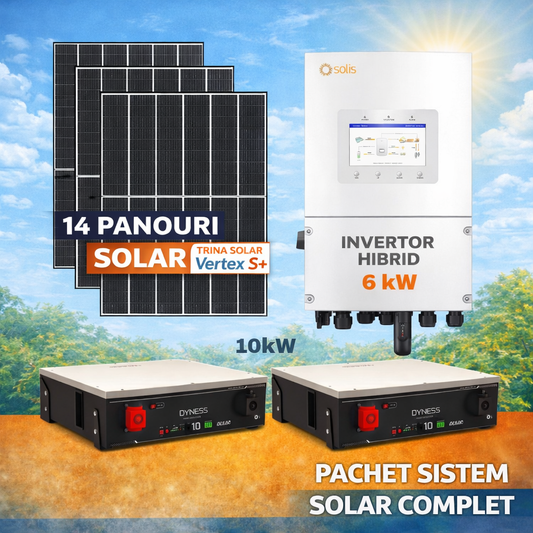 Sistem Fotovoltaic Complet 6.37 kW cu 14 Panouri Solare + Invertor Solis 6 kW Monofazat + Stocare LiFePO4 10.24 kWh