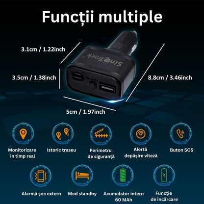 Incarcator auto / Tracker GPS 4G cu incarcare rapida si localizare in timp real, interfata USB dubla, buton SOS, antifurt