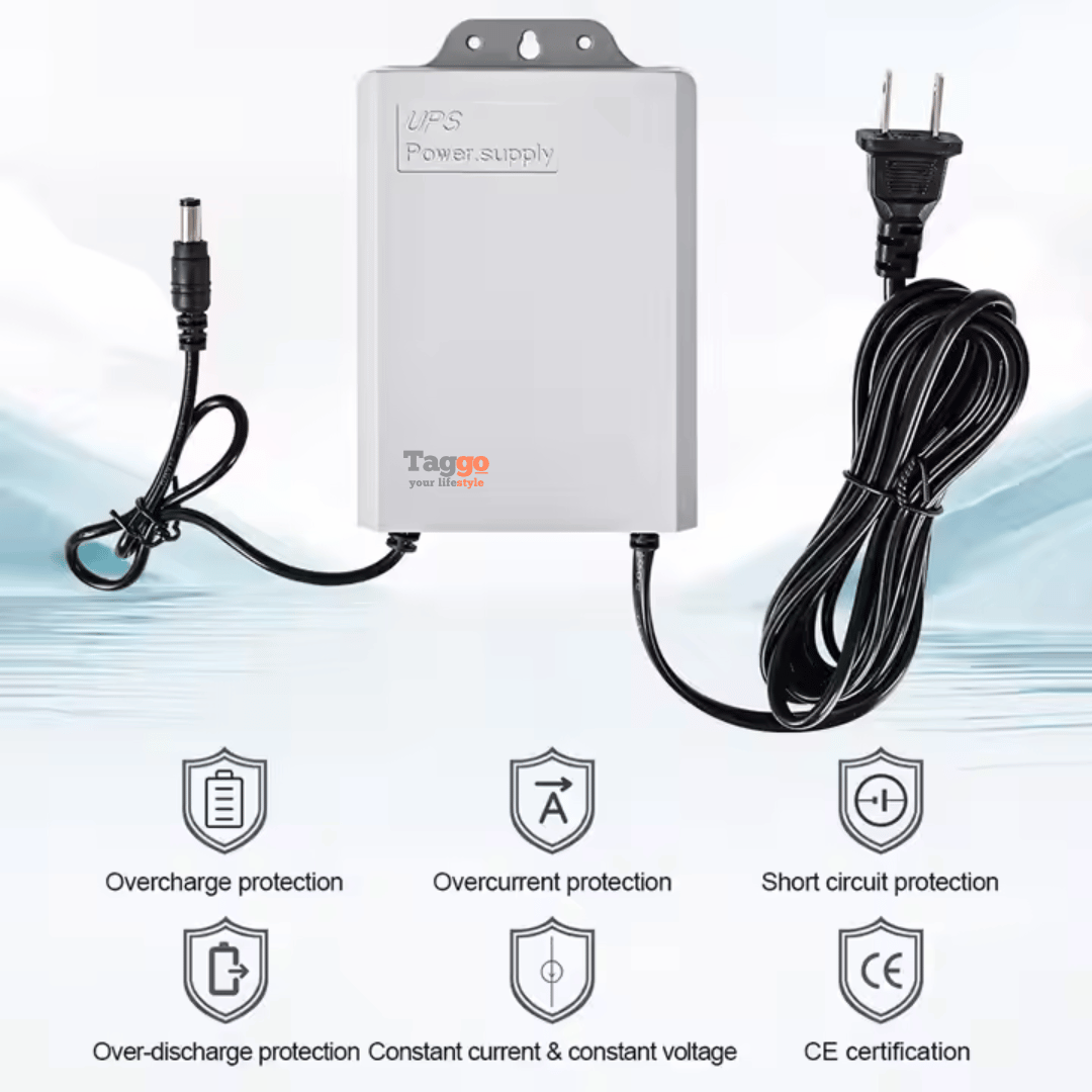 Alimentator UPS 12V Taggo.ro cu baterie 3600 mAh, protecție la suprasarcină, supratensiune și scurtcircuit, imaginea produsului.