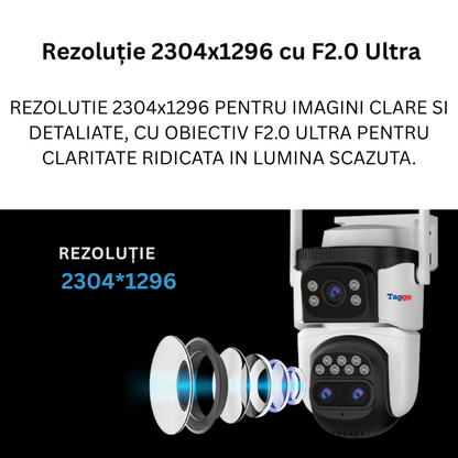 Camera de Supraveghere WIFI, 3 lentile, 6K 9MP, Auto Zooming 10x hybrid, Notificari, Control din Aplicatie, Urmarire Automata