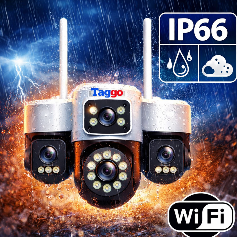 Camera de Supraveghere Cu 4 lentile, 16MP, Conexiune WIFI, Night Vision Full Color si Detectie Miscare, IP66