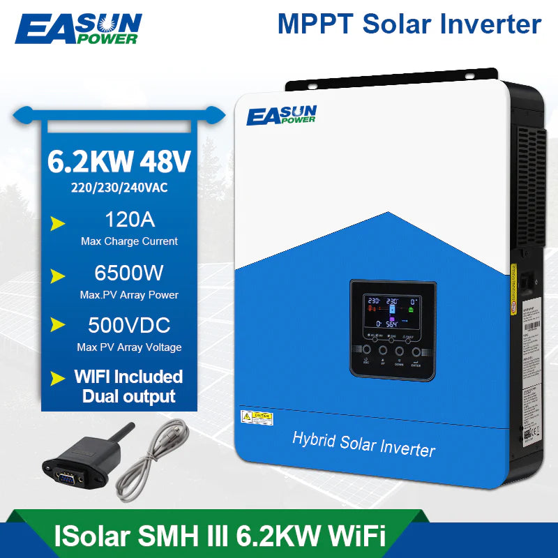 Invertor solar EASUN SMH III 6.2kW Off-Grid 48V cu MPPT 120A, WiFi inclus