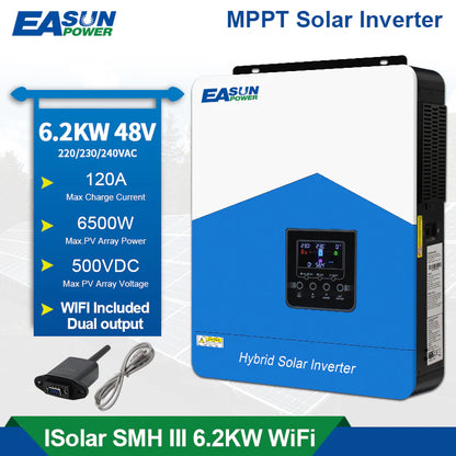 Invertor solar EASUN SMH III 6.2kW Off-Grid 48V cu MPPT 120A, WiFi inclus
