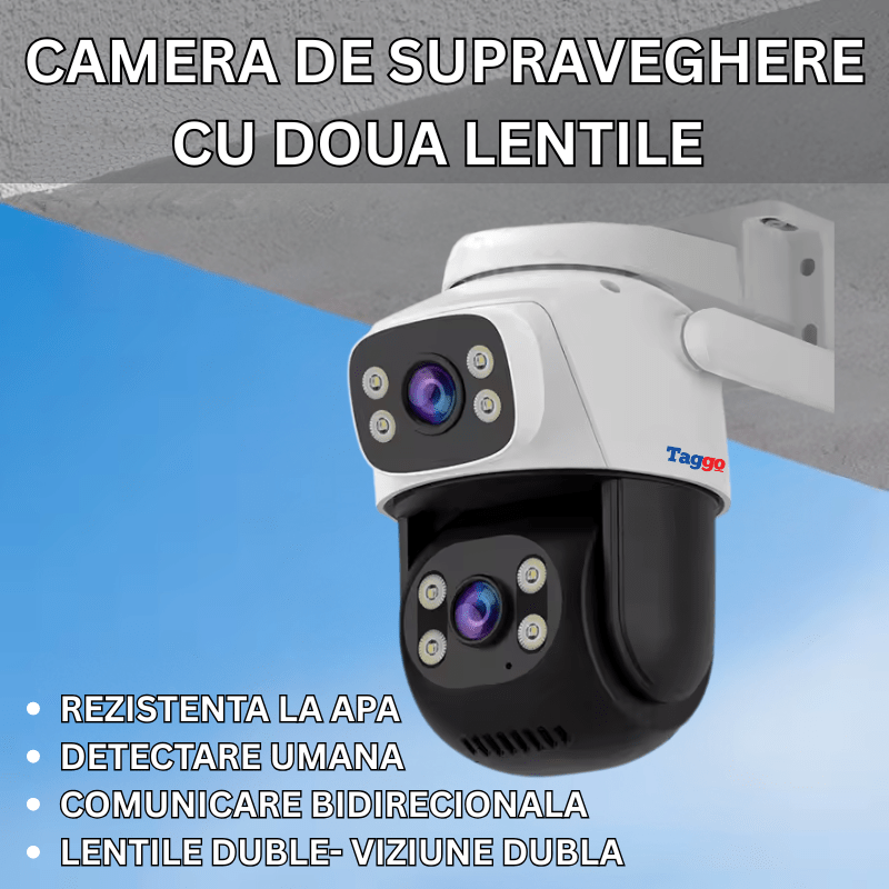 Camera de Supraveghere WiFi, Doua Lentile HD 6 MP,  Vedere Nocturna, IP66,  Audio Bidirectional, Detectie Miscare