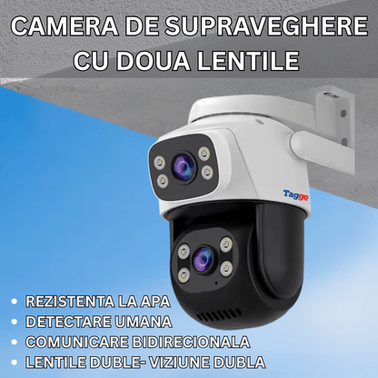 Camera de Supraveghere WiFi, Doua Lentile HD 6 MP,  Vedere Nocturna, IP66,  Audio Bidirectional, Detectie Miscare