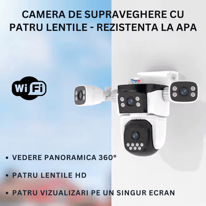 Camera supraveghere WiFi, Audio Bidirectional, 12MP, Patru Lentile HD, Vedere panoramica 360°, PTZ