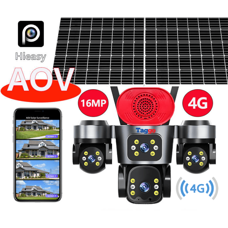 Camera de Supraveghere 4 Lentile, 16MP, Dublu Panou Solar, Conexiune 4G, Control din Aplicatie, Viziune Colora si IR, Comunicare Bidirectionala, Protectie IP66