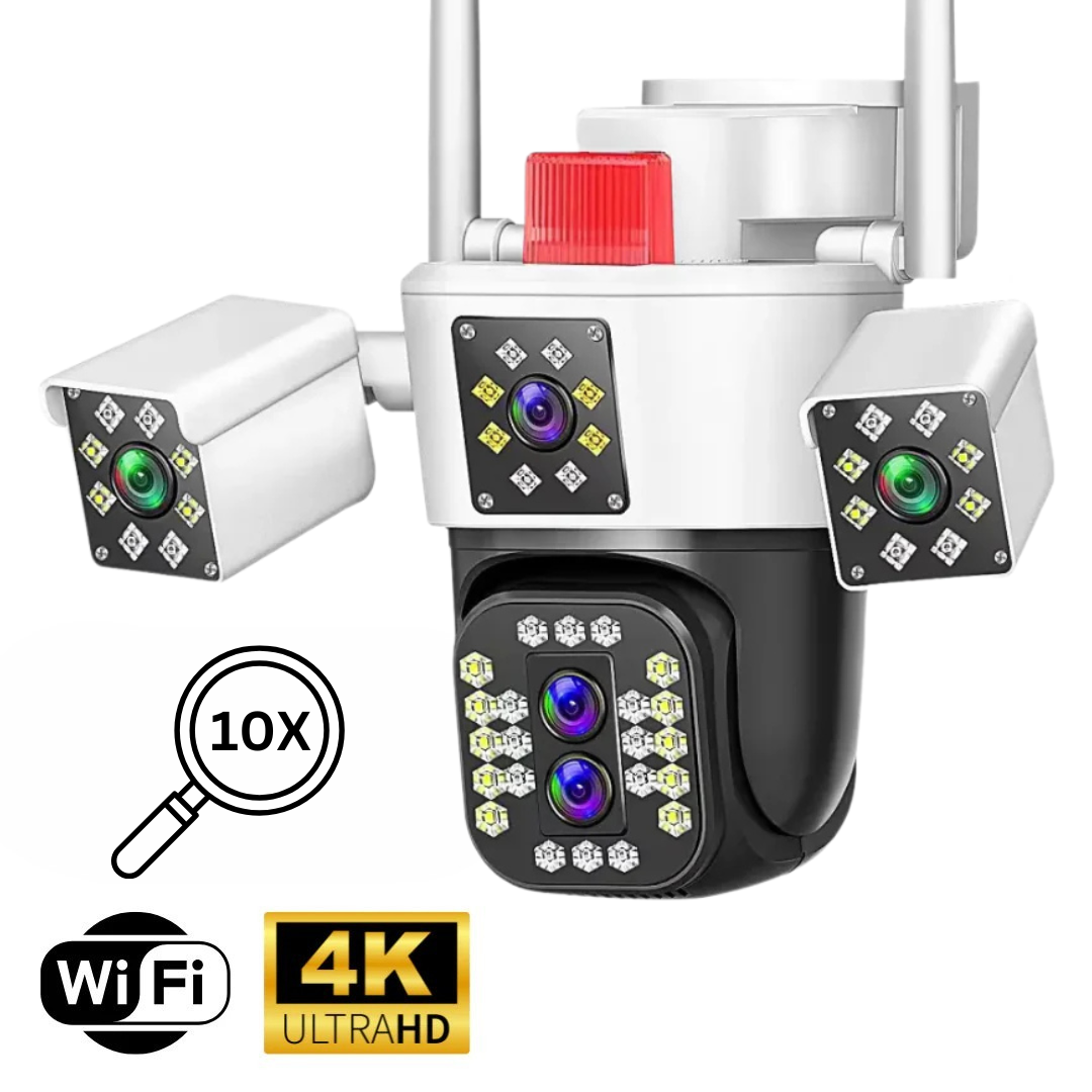 Camera de supraveghere WIFI 6K, 12MP, 4 lentile, ZOOM 10X,  Control din aplicatie, Comunicare bidirectionala, Urmarire automata, Multi lens