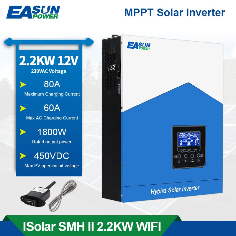Invertor solar EASUN SMH II 2.2kW Off-Grid 12V cu MPPT 80A, WiFi inclus