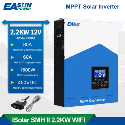 Invertor solar EASUN SMH II 2.2kW Off-Grid 12V cu MPPT 80A, WiFi inclus