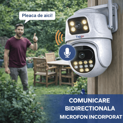 Camera de supraveghere WIFI 4K, 2 lentile, Control din aplicatie, Urmarire automata, Rezistenta la apa IP66