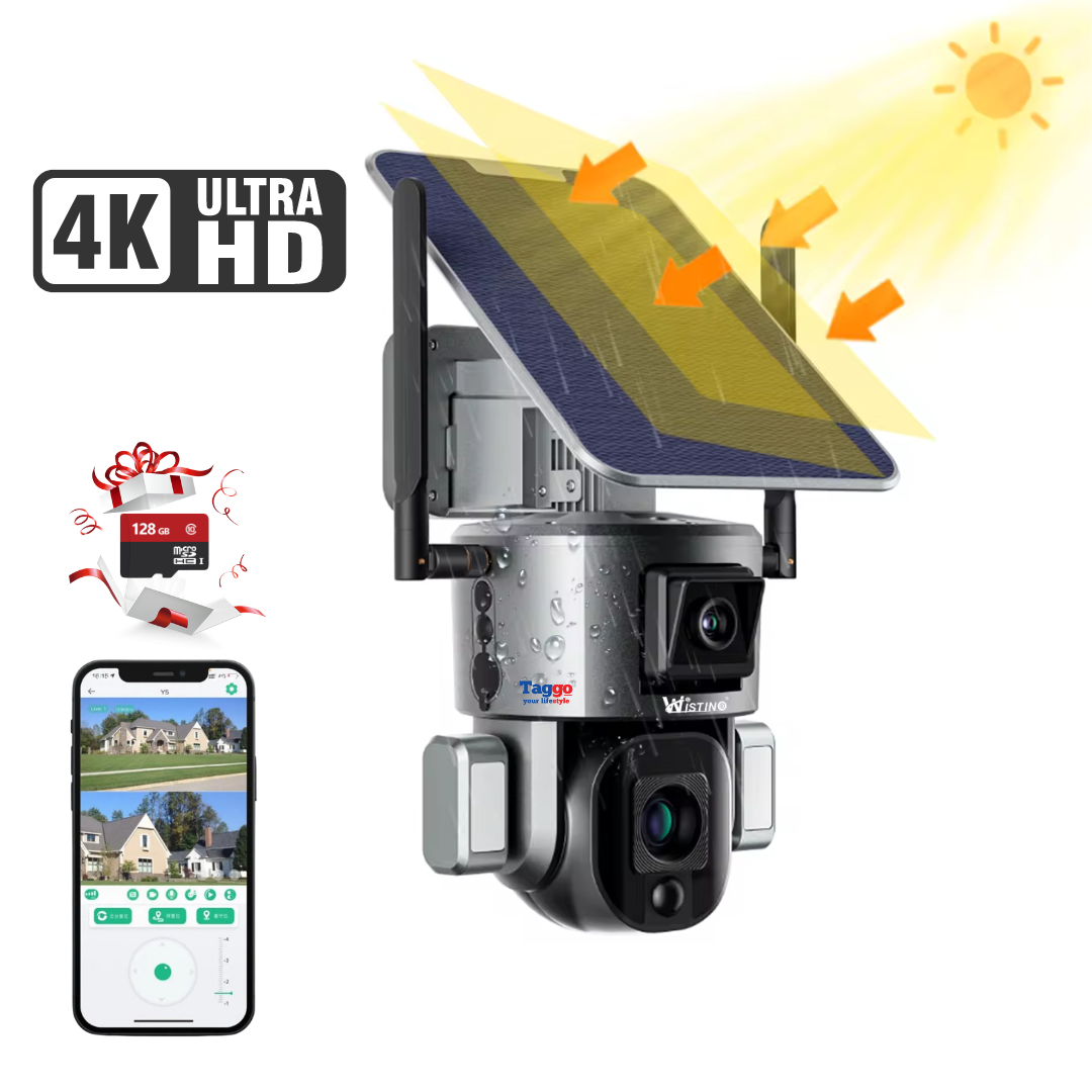 Camera Video Supraveghere Wireless 4K Ultra HD, Dual Camera 4MP+4MP, 4X Optical ZOOM, Incarcare Solara, Rotire Din Aplicatie, Rezistenta La Apa IP 66