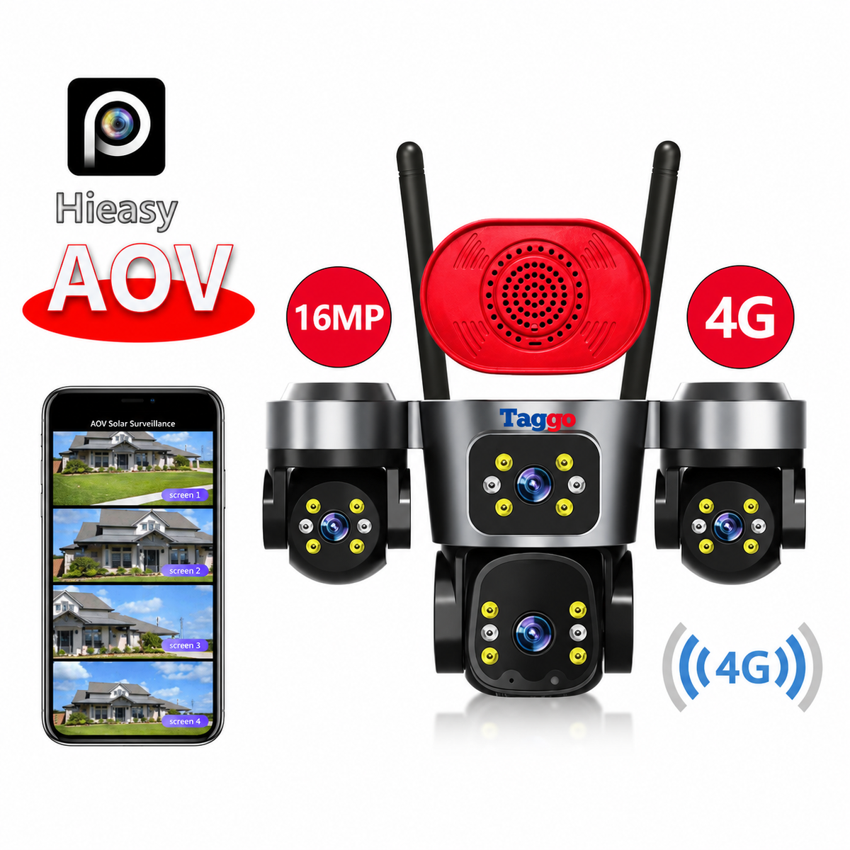 Camera de Supraveghere 4 Lentile, 16MP, Conexiune 4G, Control din Aplicatie, Viziune Colora si IR, Comunicare Bidirectionala, Protectie IP66