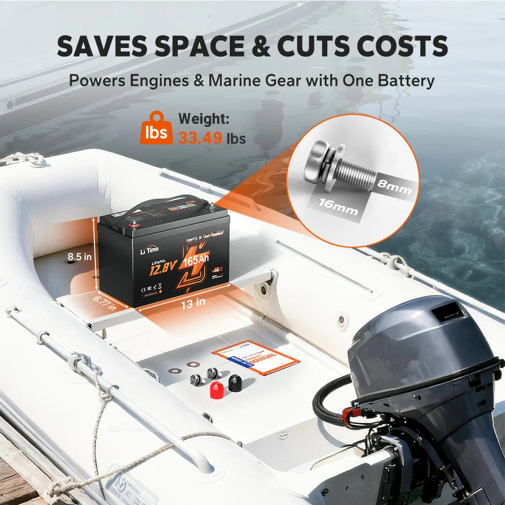 Baterie solara Litiu LiTime 12V 165Ah Dual Purpose Marine – putere 1200 CCA, Bluetooth si Incalzire Automata
