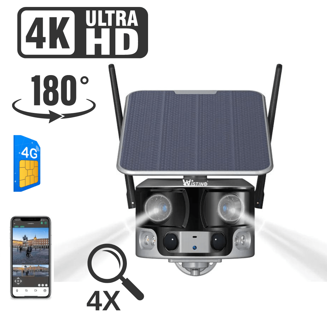Camera Solara 4G 4K 8MP Dual Lens cu Panoramic 180 grade si Zoom 4X