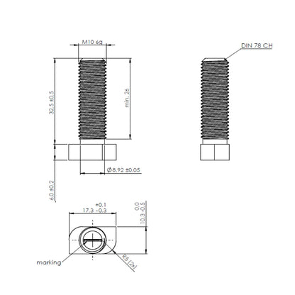 Set 100 Suruburi Cap T (Ciocan) M10x25 Inox A2, pentru Profil H 40x40, Structuri Fotovoltaice
