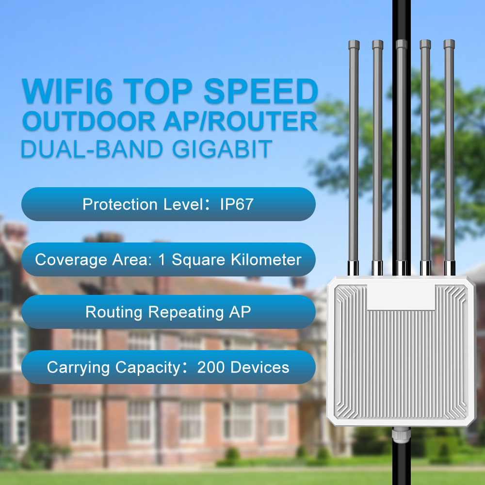 Access Point WiFi 6 Exterior HW3000L AX3000, 5 Antene 12dBi, IP67, Gigabit, Mesh