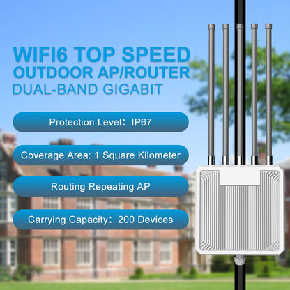 Access Point WiFi 6 Exterior HW3000L AX3000, 5 Antene 12dBi, IP67, Gigabit, Mesh
